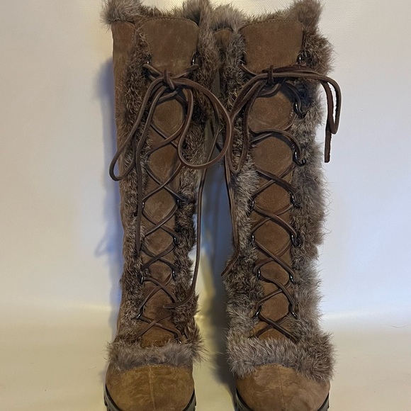 Calvin Klein Fur-Trimmed Suede Boots - Picture 2 of 7